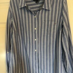 Tommy Hilfiger Navy and White Striped Button-Down Shirt